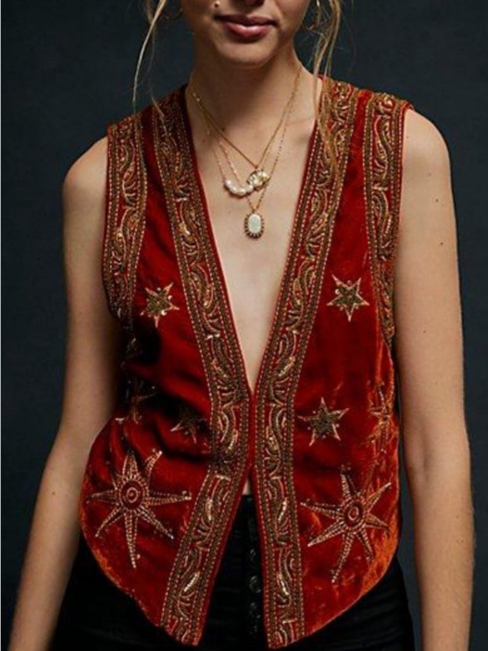 Free People life of the party crushed velvet beaded vest